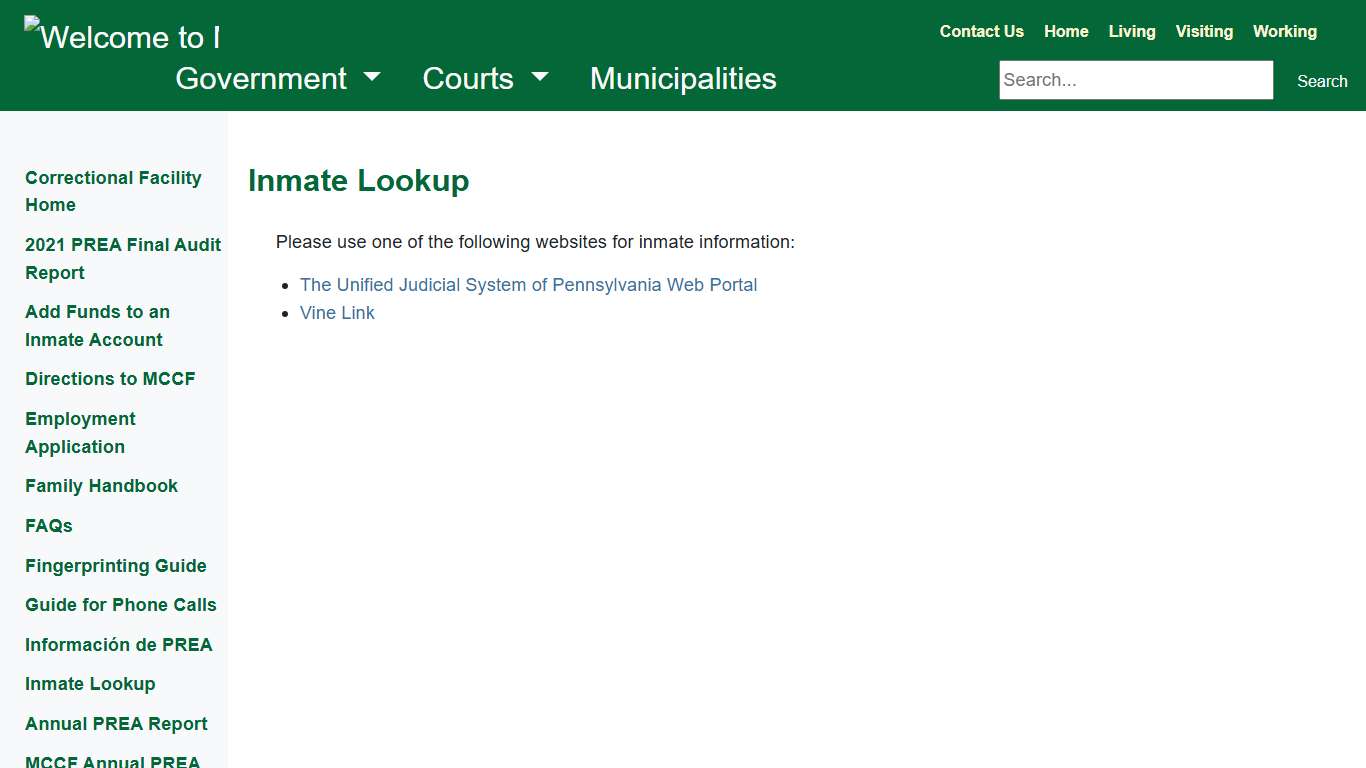 Mifflin County - Inmate Lookup